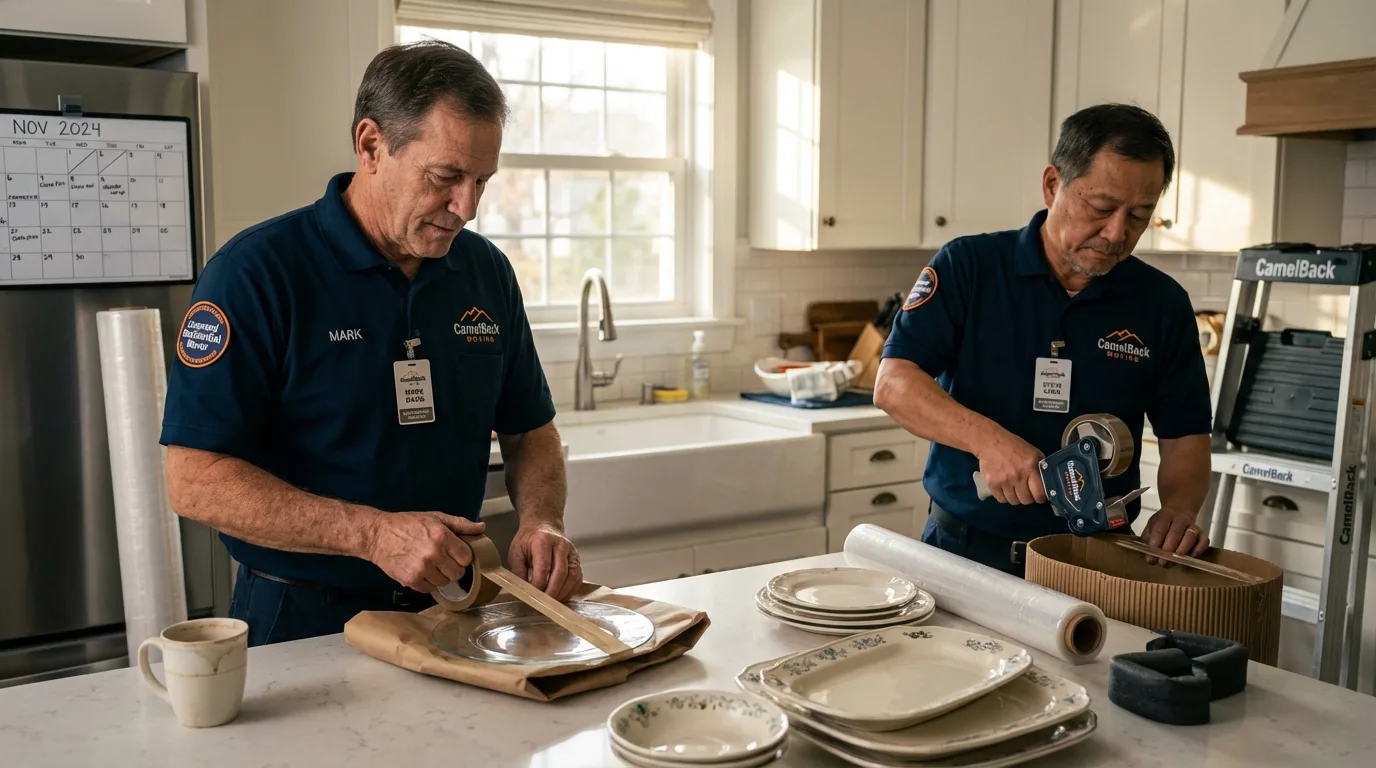 Professional crew packing kitchen dishware in Adamstown, MD